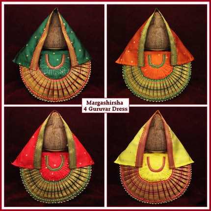 Rajnandani Mahalaxmi Devi Dress Set of 4 | Traditional Devi Poshak for Goddess Lakshmi Durga Ambabai | Temple Style Kolapur Dress for Daily Puja & Festivals  (7 inch Poshak)
