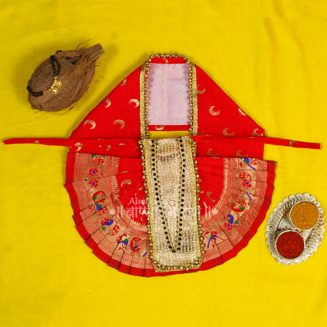 Karveer Nivasini Mahalaxmi Devi Face Poshak – Traditional Goddess Dress for Puja & Temple Decoration | Ambabai Style Poshak for Idol & Kalash (7 Inches Poshak)