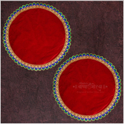 Pooja Velvet Aasan/Asan for Puja and Mandir Puja Altar Cloth |Puja Aasan Mat for Prayers - Handmade Decorative Pooja Mat Premium Kapda/Cloth for Mandir, Puja Chowki Mat, Puja Table & Temple | Fine Fabric (20x20 inch) ( Set OF 2)