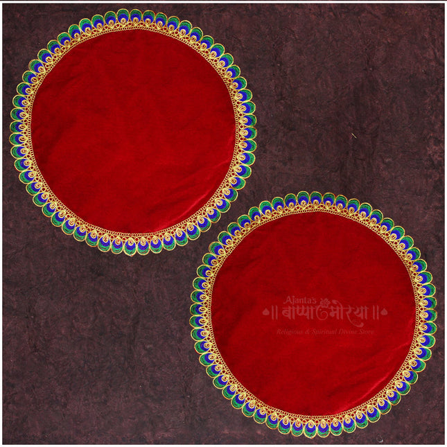 Pooja Velvet Aasan/Asan for Puja and Mandir Puja Altar Cloth |Puja Aasan Mat for Prayers - Handmade Decorative Pooja Mat Premium Kapda/Cloth for Mandir, Puja Chowki Mat, Puja Table & Temple | Fine Fabric (20x20 inch) ( Set OF 2)
