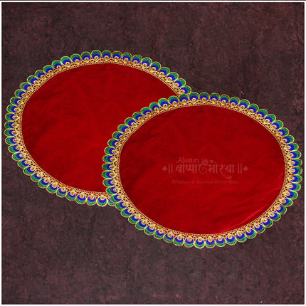 Pooja Velvet Aasan/Asan for Puja and Mandir Puja Altar Cloth |Puja Aasan Mat for Prayers - Handmade Decorative Pooja Mat Premium Kapda/Cloth for Mandir, Puja Chowki Mat, Puja Table & Temple | Fine Fabric (20x20 inch) ( Set OF 2)
