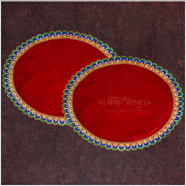 Pooja Velvet Aasan/Asan for Puja and Mandir Puja Altar Cloth |Puja Aasan Mat for Prayers - Handmade Decorative Pooja Mat Premium Kapda/Cloth for Mandir, Puja Chowki Mat, Puja Table & Temple | Fine Fabric (20x20 inch) ( Set OF 2)