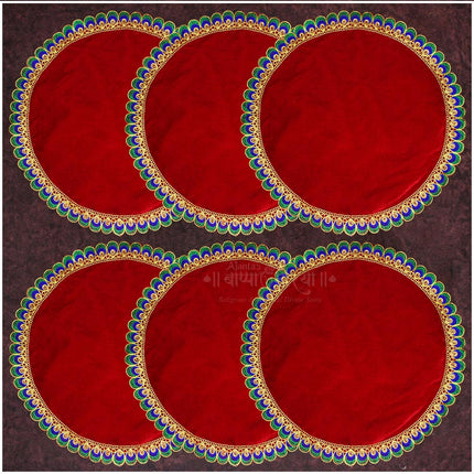Pooja Velvet Aasan/Asan for Puja and Mandir Puja Altar Cloth |Puja Aasan Mat for Prayers - Handmade Decorative Pooja Mat Premium Kapda/Cloth for Mandir, Puja Chowki Mat, Puja Table & Temple | Fine Fabric (20x20 inch) ( Set OF 2)