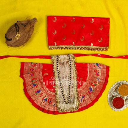 Karveer Nivasini Mahalaxmi Devi Face Poshak – Traditional Goddess Dress for Puja & Temple Decoration | Ambabai Style Poshak for Idol & Kalash (7 Inches Poshak)