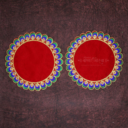 Traditional Velvet Puja Asan | Designer Chowki Aasan for Mandir, Idol Placement & Daily Pooja (10 x10 Aasan)
