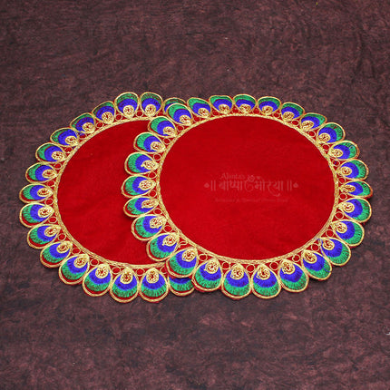Traditional Velvet Puja Asan | Designer Chowki Aasan for Mandir, Idol Placement & Daily Pooja (10 x10 Aasan)