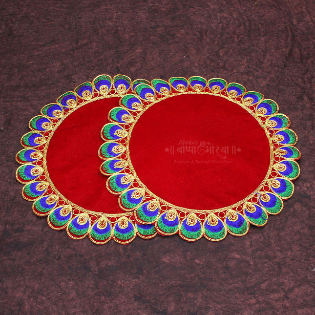 Traditional Velvet Puja Asan | Designer Chowki Aasan for Mandir, Idol Placement & Daily Pooja (10 x10 Aasan)