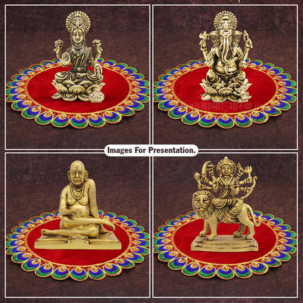 Traditional Velvet Puja Asan | Designer Chowki Aasan for Mandir, Idol Placement & Daily Pooja (10 x10 Aasan)
