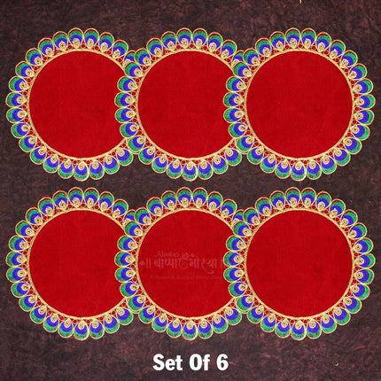 Traditional Velvet Puja Asan | Designer Chowki Aasan for Mandir, Idol Placement & Daily Pooja (10 x10 Aasan)
