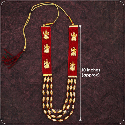 Devi Jewellery Lakshmi Velvet Haar Mala for Idol Decoration | 10 Inch Decorative Laxmi Mala with Golden Beads | Goddess Lakshmi Pooja Shringar Haar for Mandir, Diwali & Festival Decoration