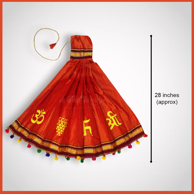 Traditional Khun Gudi Vastra 28 Inch Red – Ready-Made Pleated Gudi Cloth with Sacred Symbols with Om, Swastik & Shree  Maharashtrian Style Gudi Vastra