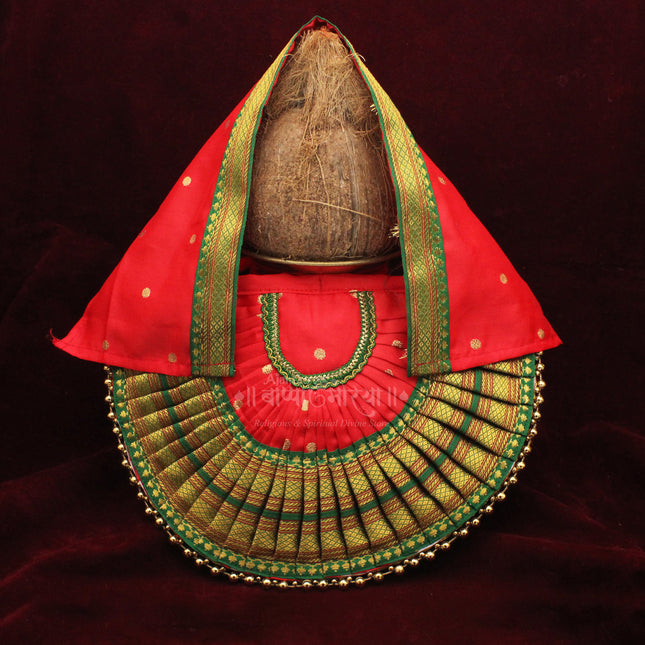 Rajnandani Red  Colour Mahalaxmi Devi Dress Poshak | Kolhapur Ambabai Style Goddess Vastra | Lakshmi Durga Idol Shringar for Daily Puja & Festivals (7 Inch)