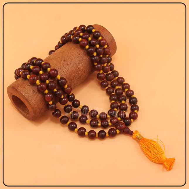 Red Sandalwood Japa Mala with Yellow Tassel – 108 Beads for Meditation, Yoga & Spiritual Chanting (Length -29 Inch - 10 mm)