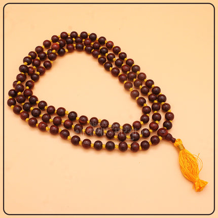 Red Sandalwood Japa Mala with Yellow Tassel – 108 Beads for Meditation, Yoga & Spiritual Chanting (Length -29 Inch - 10 mm)