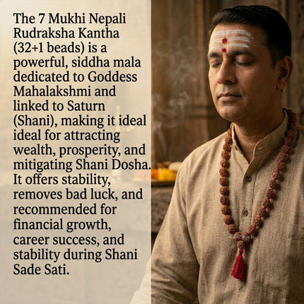 7 Mukhi Rudraksh Siddha Kantha Mala Saat Mukhi Rudraksha Kantha (32+1 Beads) Sapta Sade Sati Shani Dosha Nivaran | Lakshmi Blessings | Original Saat Mukhi Rudraksha Mala