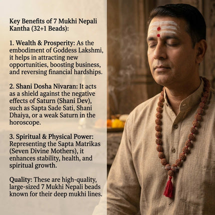 7 Mukhi Rudraksh Siddha Kantha Mala Saat Mukhi Rudraksha Kantha (32+1 Beads) Sapta Sade Sati Shani Dosha Nivaran | Lakshmi Blessings | Original Saat Mukhi Rudraksha Mala