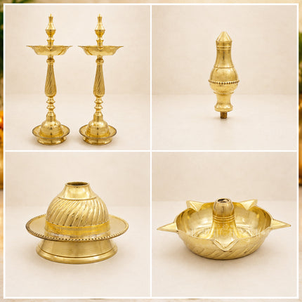 Kuthu Vilakku Premium Brass Samai Deep Pair – Traditional 17 Inch Nilavilakku Deepam / Deepa Stambha Deepa Lakshmi Vilakku Standing Diya for Puja & Festivals (17 Inch)