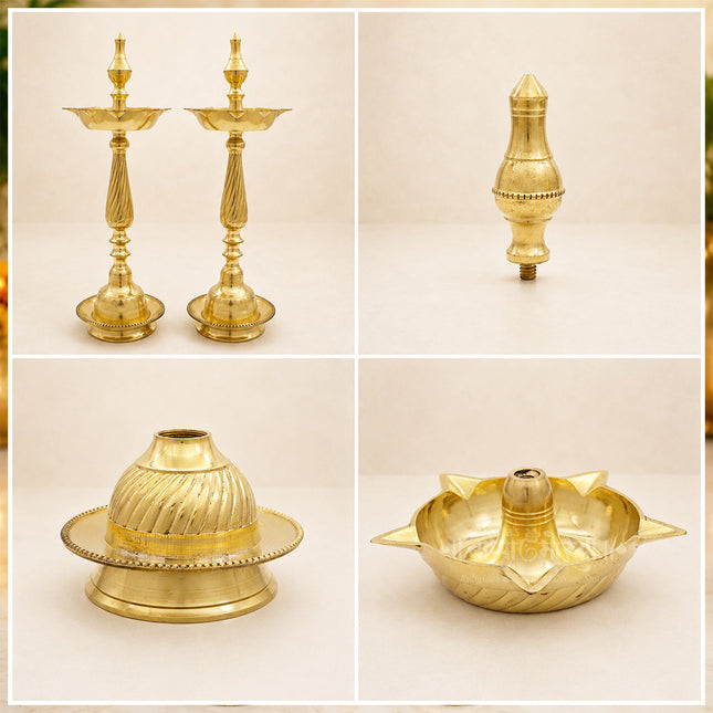 Kuthu Vilakku Premium Brass Samai Deep Pair – Traditional 17 Inch Nilavilakku Deepam / Deepa Stambha Deepa Lakshmi Vilakku Standing Diya for Puja & Festivals (17 Inch)