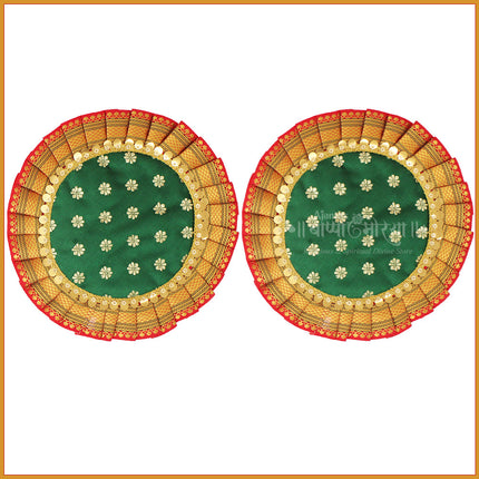 Samai Aasan Set for Navratri Diwali Margashish Festival Occasions | Traditional Decorative Base for Samai/Deep Stand | Home Temple Pooja Decor (9 inches Diameter) (Set of 2)