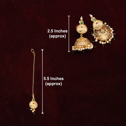 देवीच्या शृंगारासाठी पारंपरिक दागिने – हार, चोकर, झुमके आणि मांगटिका सेट Premium Devi Shringar Jewellery Set – Traditional Golden Haar, Choker, Jhumka & Maang Tikka