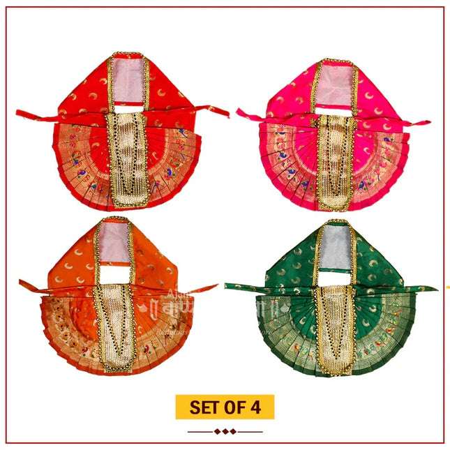 Karveer Nivasini Mahalaxmi Devi Poshak (Set of 4) | Kolhapur Lakshmi Mata Dress for Temple & Home Puja | Traditional Silk Saree Vastra for Goddess Idol & Photo Frame Decoration (12 Inch Poshak)