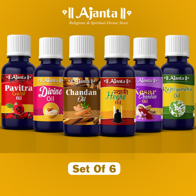 Ajanta Deepam Oil – Premium Pooja Lamp Oil for Diwali Festival, Navratri & Daily Worship | Pure Deep Oil for Diya, Samai, and Temple Lighting | Divine Fragrance Religious Deepam Oil Pack for Prosperity & Positive Energy (Set Of 6) (10 ml Each)