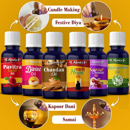 Ajanta Deepam Oil – Premium Pooja Lamp Oil for Diwali Festival, Navratri & Daily Worship | Pure Deep Oil for Diya, Samai, and Temple Lighting | Divine Fragrance Religious Deepam Oil Pack for Prosperity & Positive Energy (Set Of 6) (10 ml Each)