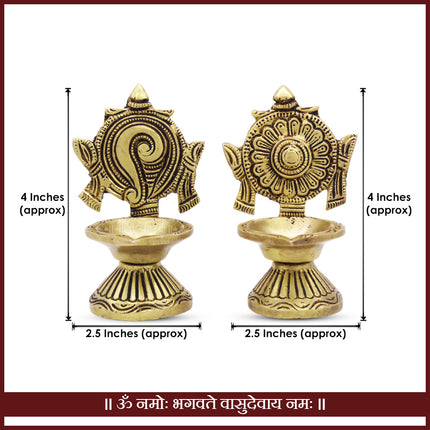Shankh Chakra Namam Diya Set | Vaishnav Pooja Deepam | Vishnu Lakshmi Mandir Oil Lamp | Traditional South Indian Brass Diya for Daily Pooja & Festivals (Set  Of 2)
