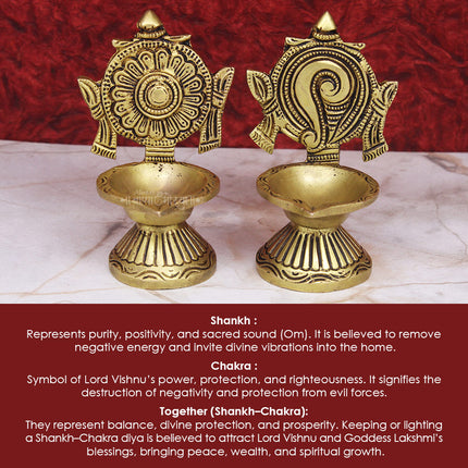Shankh Chakra Namam Diya Set | Vaishnav Pooja Deepam | Vishnu Lakshmi Mandir Oil Lamp | Traditional South Indian Brass Diya for Daily Pooja & Festivals (Set  Of 2)