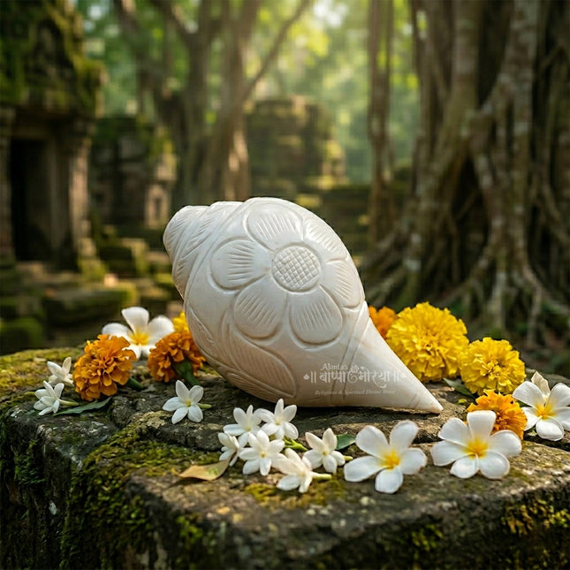 निवडक नैसर्गिक वाजवणारे शंख - पारंपारिक वाजवणारे शंख, पारंपारिक हिंदू वाजवणारे शंख | पूजा, आरती आणि उपासनेसाठी नैसर्गिक शंख