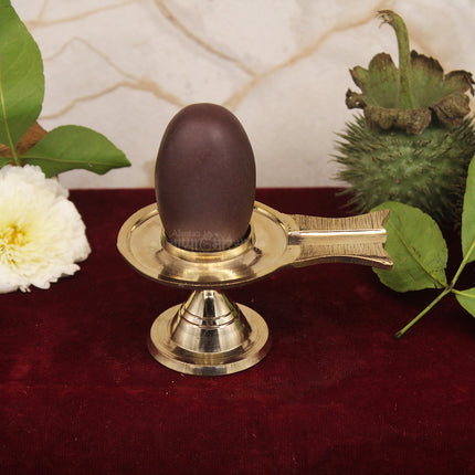 Rudra Dev Narmada Shivling – Yonibase with Natural Narmadeshwar Stone Shivalingam for Home Temple & Mahadev Brass Shivling  Abhishek Puja (Size 2)