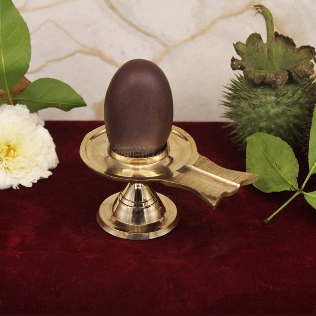 Rudra Dev Narmada Shivling – Yonibase with Natural Narmadeshwar Stone Shivalingam for Home Temple & Mahadev Brass Shivling  Abhishek Puja (Size 2)