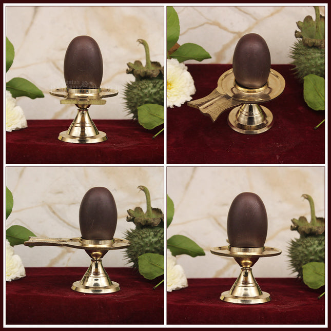 Rudra Dev Narmada Shivling – Yonibase with Natural Narmadeshwar Stone Shivalingam for Home Temple & Mahadev Brass Shivling  Abhishek Puja (Size 2)