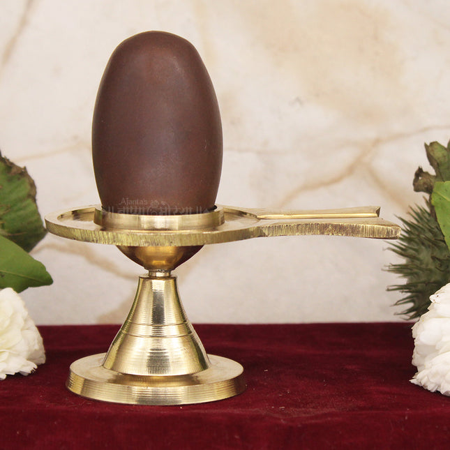 Narmada Shivling with Yonibase for Shiv Pujan & Abhishek | Natural Narmadeshwar Shivling for Home Temple & Spiritual Worship (Size -3)