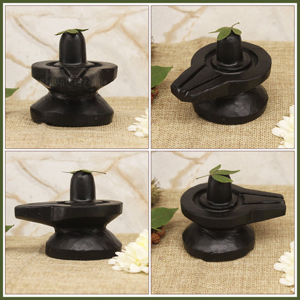 Black Akhand Damru Shape Mahadeva Shivling – Natural Black Stone Shivalinga with Rudraksha Mala | Narmadeshwar Shivling for Home Mandir, Puja & Abhishek (3.5 x 2.5 Inch Approx)