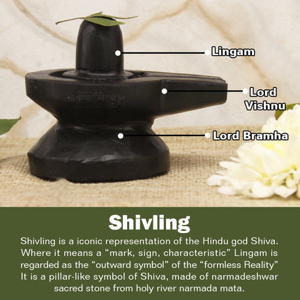 Black Akhand Damru Shape Mahadeva Shivling – Natural Black Stone Shivalinga with Rudraksha Mala | Narmadeshwar Shivling for Home Mandir, Puja & Abhishek (3.5 x 2.5 Inch Approx)