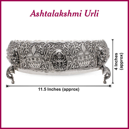 Ashtalaxmi Made In Brass Silver Oxidised Polish Varpu उर्ली  Kerala Uruli Urli पारंपरिक उरळी Abhishek Patra  Traditional Abhishek Vessel for Puja, Temple & Home Mandir(11.5 inch Diameter)