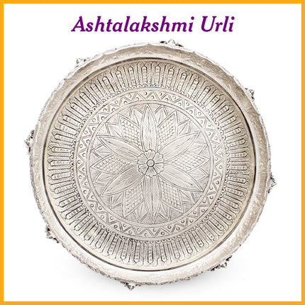 Aashtalaxmi Handcrafted Made In Brass  Silver Oxidised Polish  Kerala Urli / Urali Varpu Traditional South Indian Brass Varpu Urli Abhishek Patra Abhishek Home Temple & Mandir Puja Accessory (13 inch)