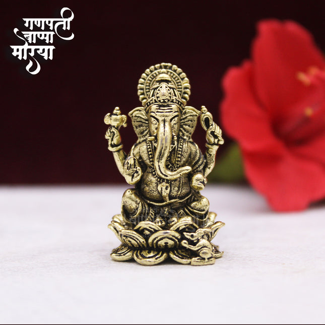 Ganesha Idol Ganesh for Car Dashboard Statue Ganpati Vinayaka Vinayagar Figurine Diwali Gifts Home Decor Luck, Success for Small Murti Puja Lord Gift Office Desk Room (1.5 Inch)