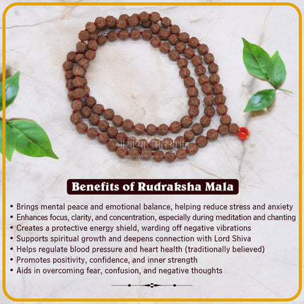 Mahakal Mahadev Holy Rudraksha Prayer Beads Mala – 108 Beads Japa Mala  for Mantra Chanting & Positivity Traditional Rudraksha Seed Mala for Japa, Meditation & Inner Balance