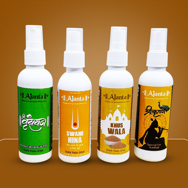 Divine Aroma Combo by Ajanta –   Vrindavan ,Swami Hina, Khus Wala & Shri Krishna Pooja Sprays  For Home And Temples