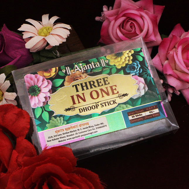 Ajanta Three in One Bambooless Dhoop Stick | Premium Long-Lasting Fragrance for Pooja, Meditation & Relaxation | 30 Sticks