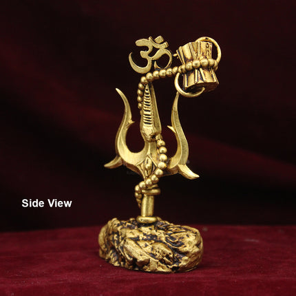 Mahakal MahaDeva Lord Shiva Trishul with Damru & Om Symbol – 4 Inch Brass Idol for Home Temple & Car Dashboard