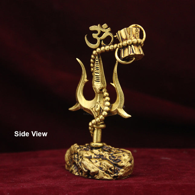 Mahakal MahaDeva Lord Shiva Trishul with Damru & Om Symbol – 4 Inch Brass Idol for Home Temple & Car Dashboard