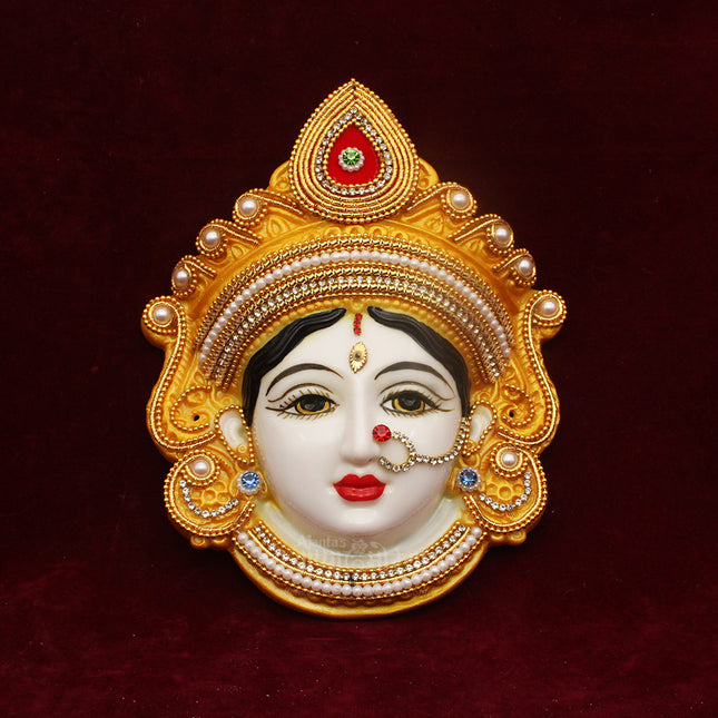 Divine Mahalaxmi Devi Face Mukhota for Pooja, Kalash Decoration & Festival Decor Traditional Laxmi Mata Face for Temple, Navratri & Diwali Puja