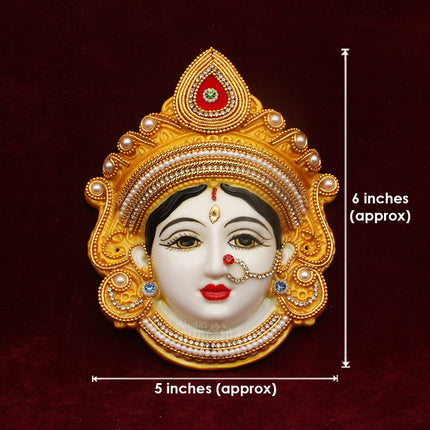 Divine Mahalaxmi Devi Face Mukhota for Pooja, Kalash Decoration & Festival Decor Traditional Laxmi Mata Face for Temple, Navratri & Diwali Puja