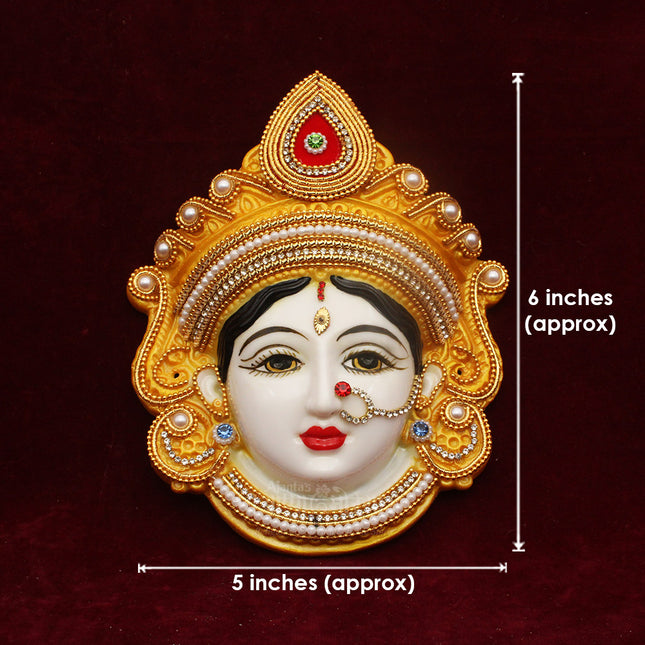 Divine Mahalaxmi Devi Face Mukhota for Pooja, Kalash Decoration & Festival Decor Traditional Laxmi Mata Face for Temple, Navratri & Diwali Puja