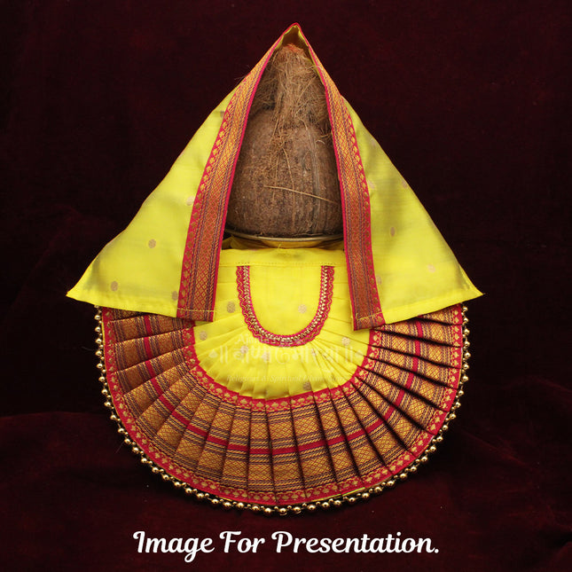 Rajnandani Mahalaxmi Devi Dress | Traditional Goddess Dress Poshak for Lakshmi Durga Ambabai | Temple Style Kolhapur Poshak for Daily Puja & Festivals (7 Inch, Yellow)