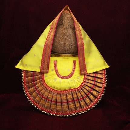 Rajnandani Mahalaxmi Devi Dress | Traditional Goddess Dress Poshak for Lakshmi Durga Ambabai | Temple Style Kolhapur Poshak for Daily Puja & Festivals (7 Inch, Yellow)